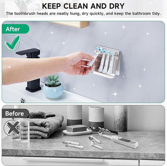 Electric Toothbrush Head Holder Adhesive or Tabletop, Tooth Brush Holder