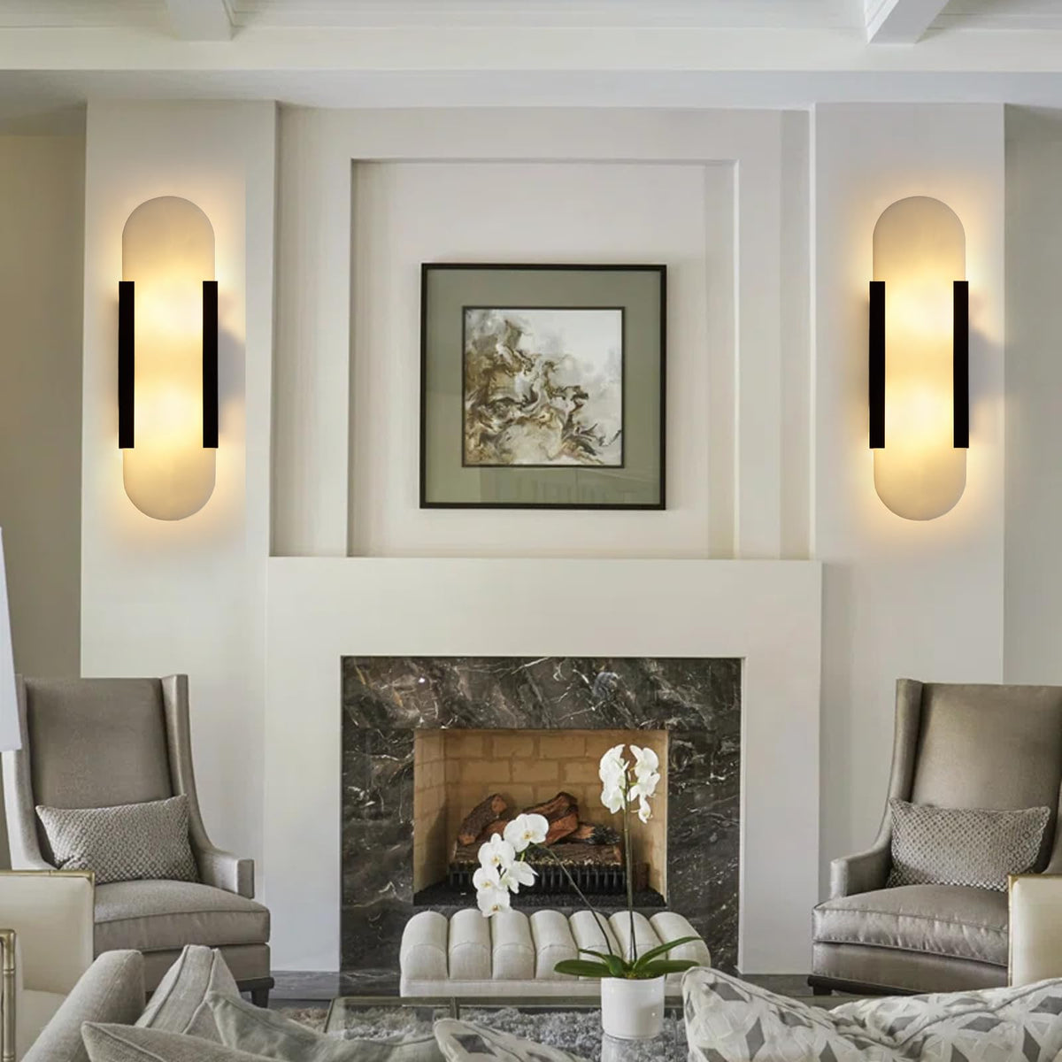 Fanyank 13.8in Alabaster Wall Sconces,Natural Marble Wall Lighting，Alabaster Wall Lamp for Bedroom Stairs, Living Room, Vanity, Hallway Bedside(Bulb Included)