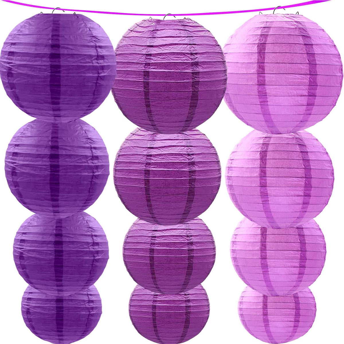 KUNYYI Purple Paper Lanterns 12Pcs Hanging Lanterns for Birthday Party, Wedding, Home Decor, Baby Shower Festive Decoration