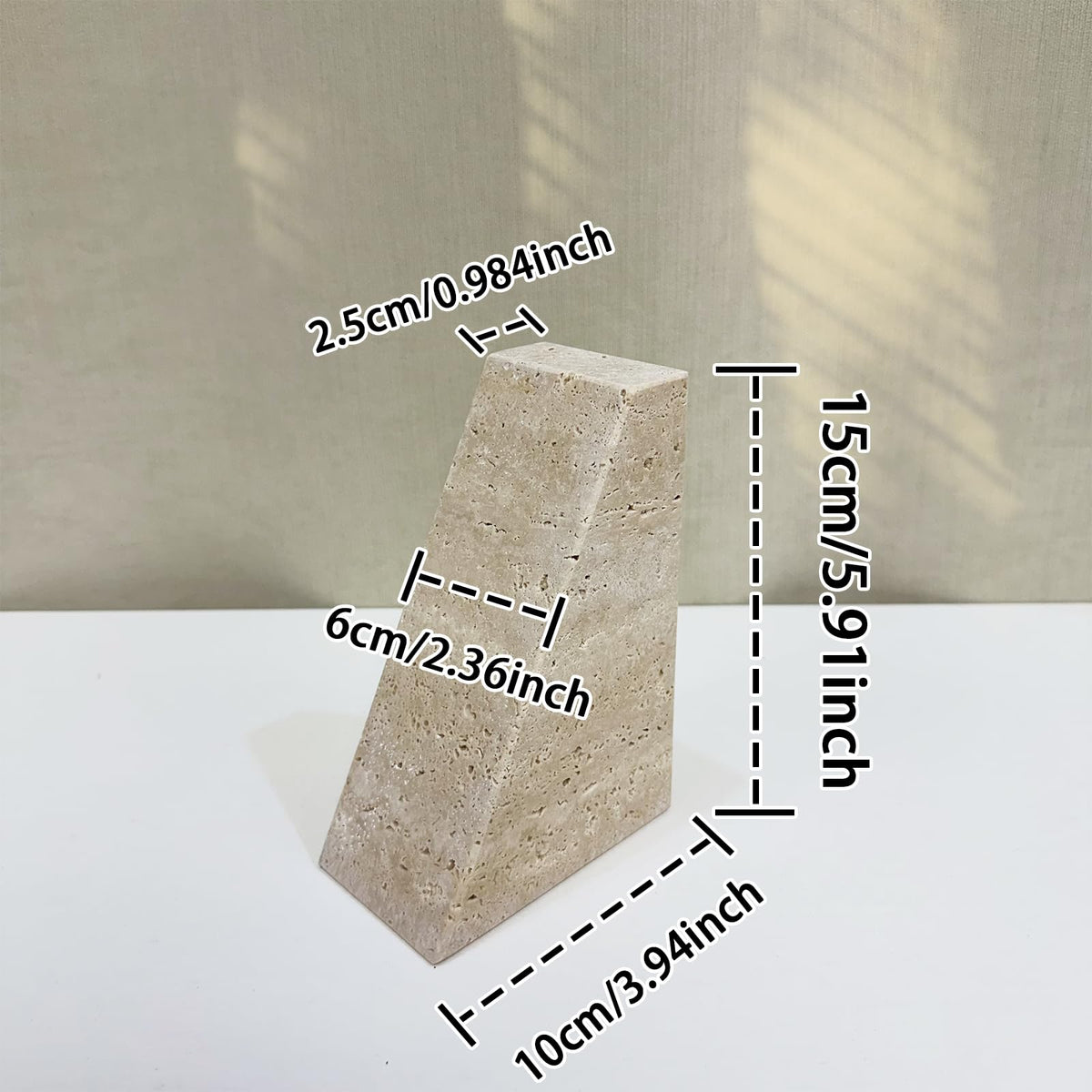 1 Piece Modern Travertine Bookend, Trapezoidal Design, Natural Stone Book Holders for Desk and Shelf (Trapezoidal - 1 piece)