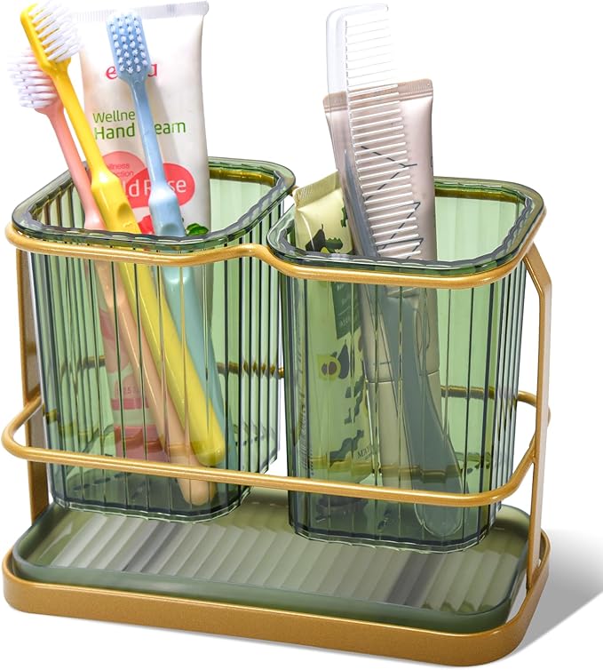 KONE Green Toothbrush Holders for Bathrooms, 2 Cups Toothbrush Holders Wall