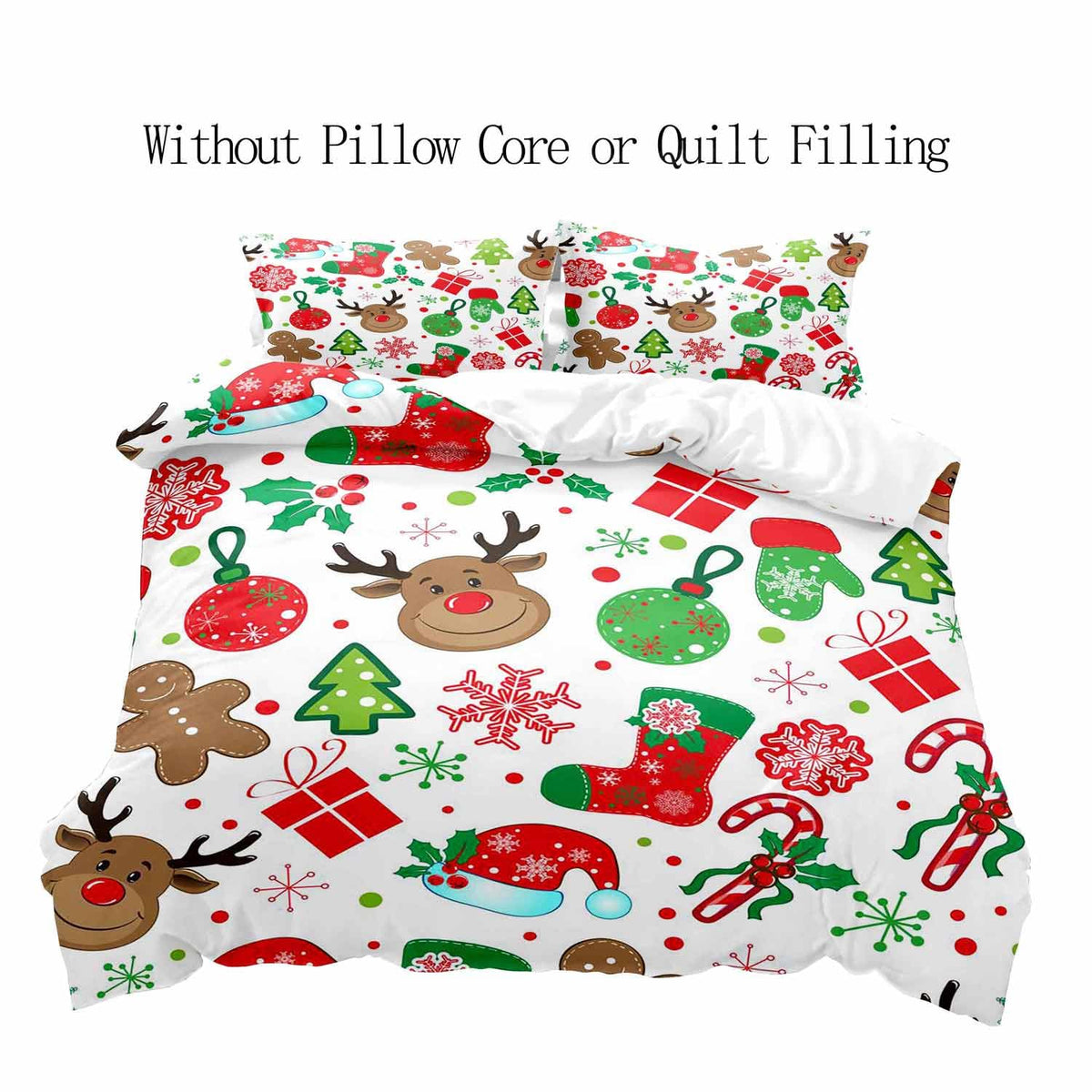 LUVIVIHOME 3PCS Christmas Duvet Cover Queen, White Duvet Cover, Boys Girls Kids Bedding, Cute Reindeer Snowflake Gingerbread Candy Cane Holiday Christmas Comforter Bedspread Quilt Cover 2 Pillow Cases