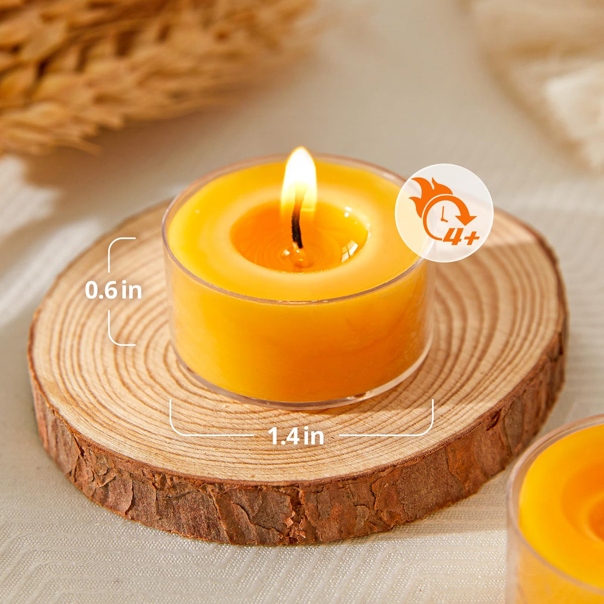 Ashlux Unscented Beeswax Tea Lights Candles 20 Pack, 4 Hours Long Burning Handmade Yellow Tealight Candles, Clear Acrylic Cup Smokeless Candles for Wedding, Christmas, Centerpiece & Home Decor