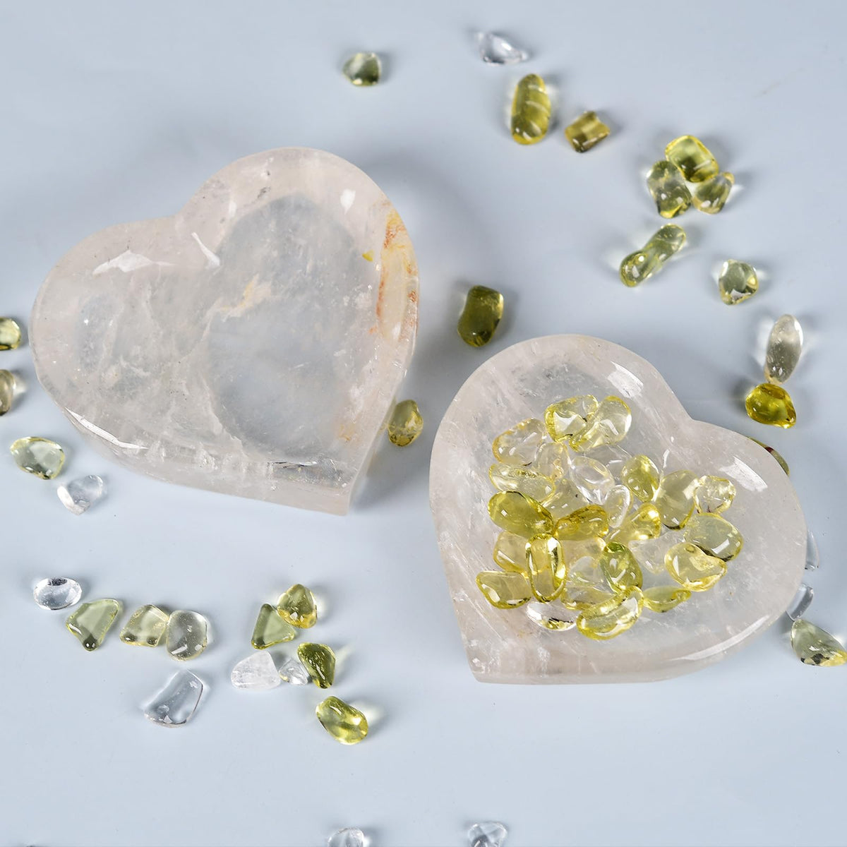 JIC Gem Clear Quartz Crystal Bowl Hand Carved Heart Shape Decorative Bowl Jewelry Tray Home Decor or Gift