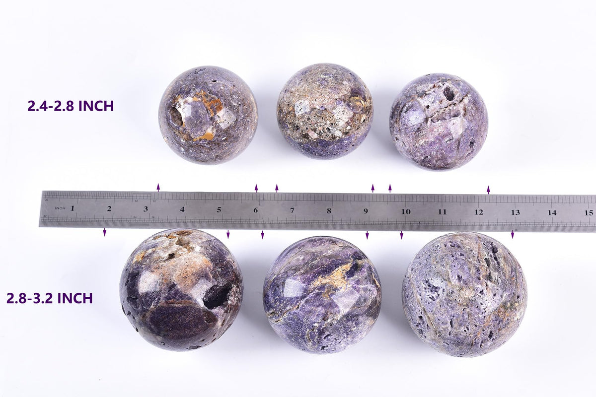 AMOYSTONE Purple Sphalerite Ball 2.4-2.8" Natural Crystal Sphere for Wiccan Rituals, Energy Channeling