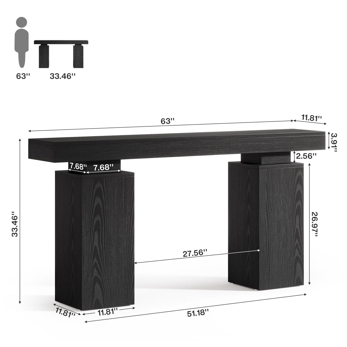 Tribesigns 63-Inch Long Console Table, Farmhouse Entryway Table Behind Couch, Wooden Foyer Stand Entry Station, Modern Hallway Accent Furniture for Living Room Decor, Entrance, Black
