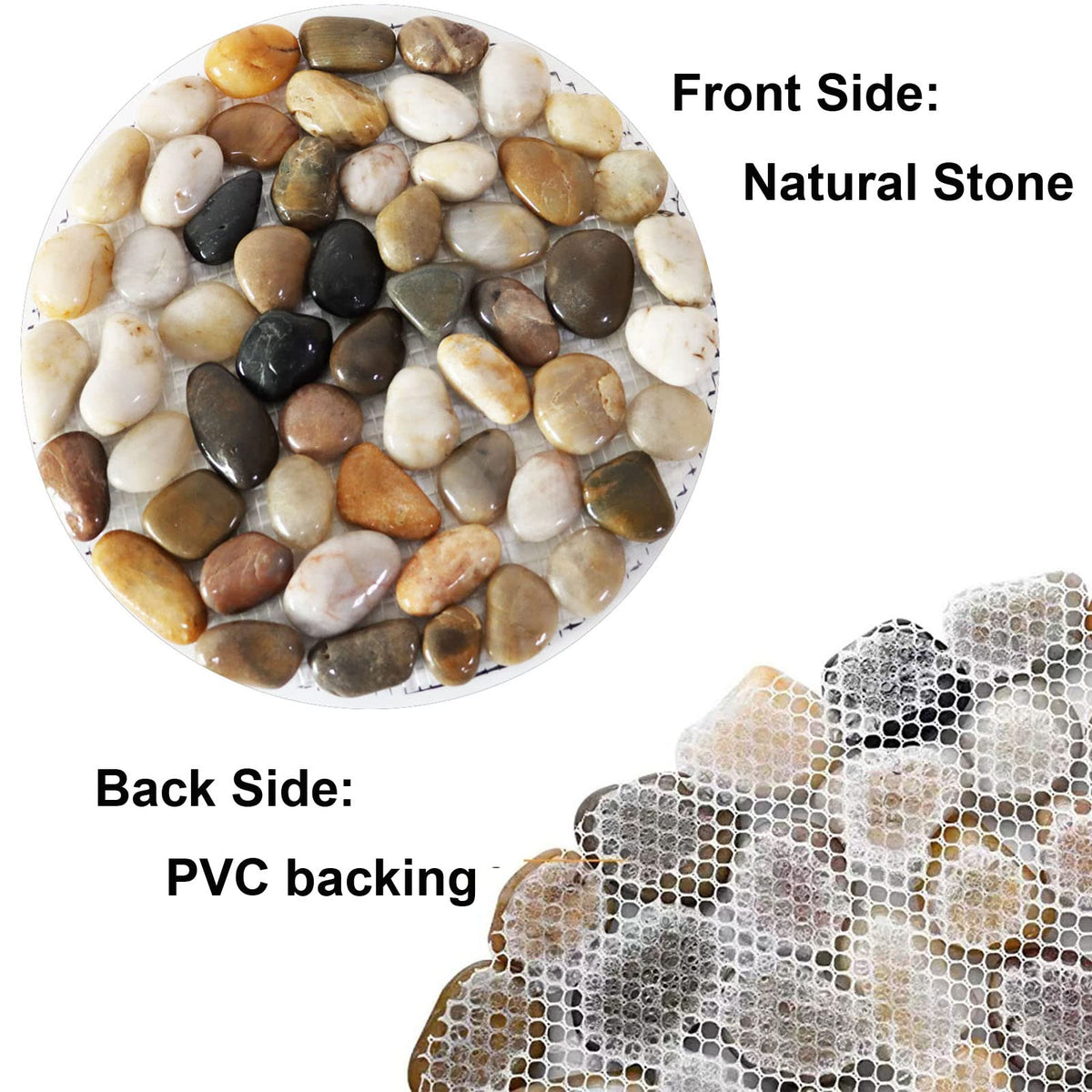 Natural Pebble Stepping Stones for Garden & Outdoor Walkways - 9 Inch Round Therapeutic Massage Stones, 6pcs Non-Slip Acupressure Floor Mats, Polished River Rock Decorative Stone Path