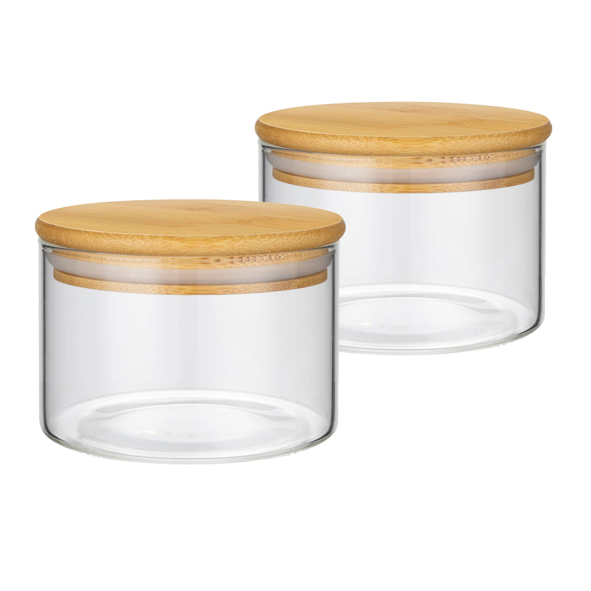 2PCS Small Glass Storage Jars with Airtight Lids,11 fl oz (330ml) Cute Clear Storage container with bamboo Lid,Glass Pantry Canister for Beans, Rice,Sugar,Cookie Coffee(N-Clear-2PCS-11FL OZ/330ML)