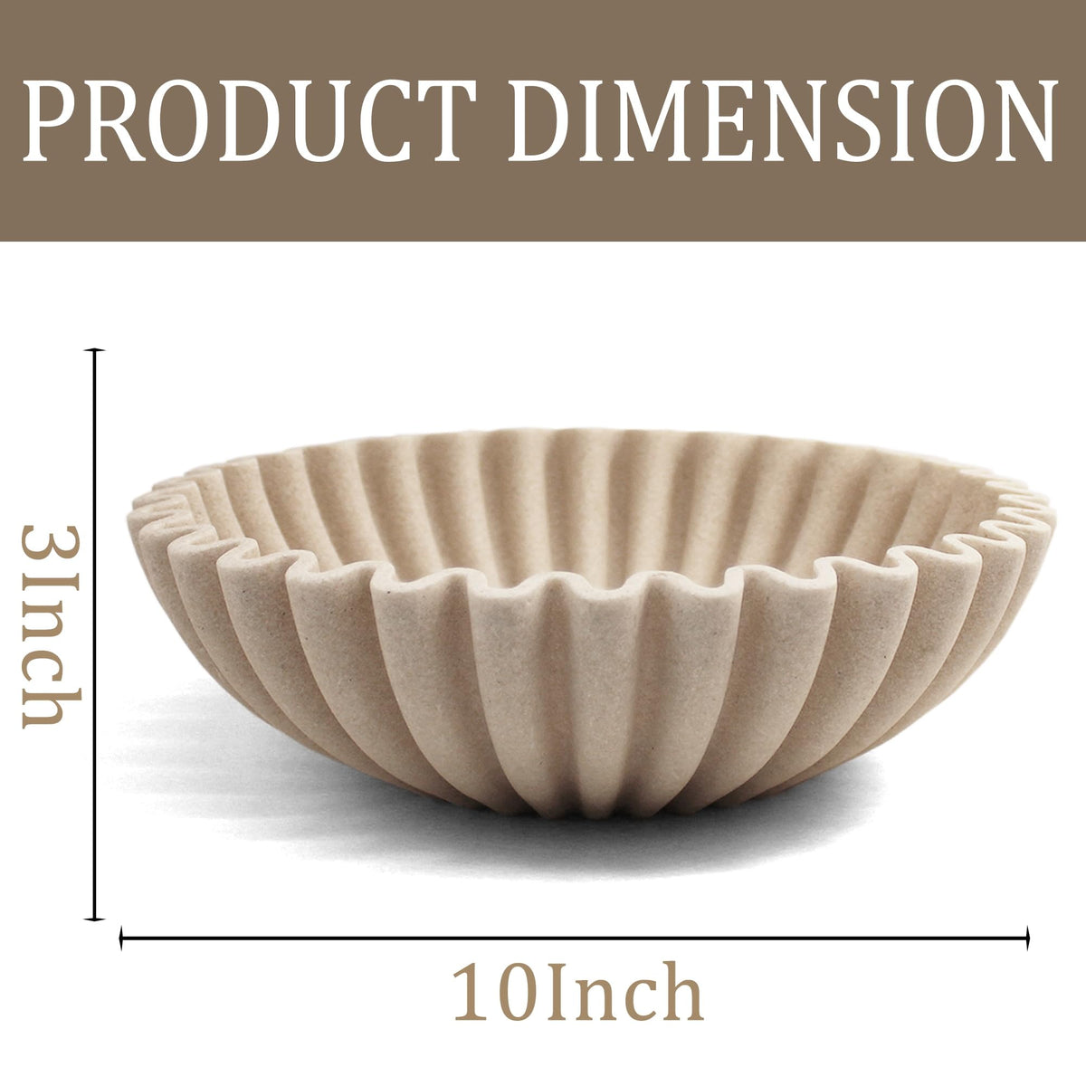 LIN CHUAN Ruffle Decorative Bowl, Large Fruit Bowl for Kitchen Counter, Stylish Key Bowl for Entry Table, Handcrafted Home Decor Display bowl, Artificial Stone Beige