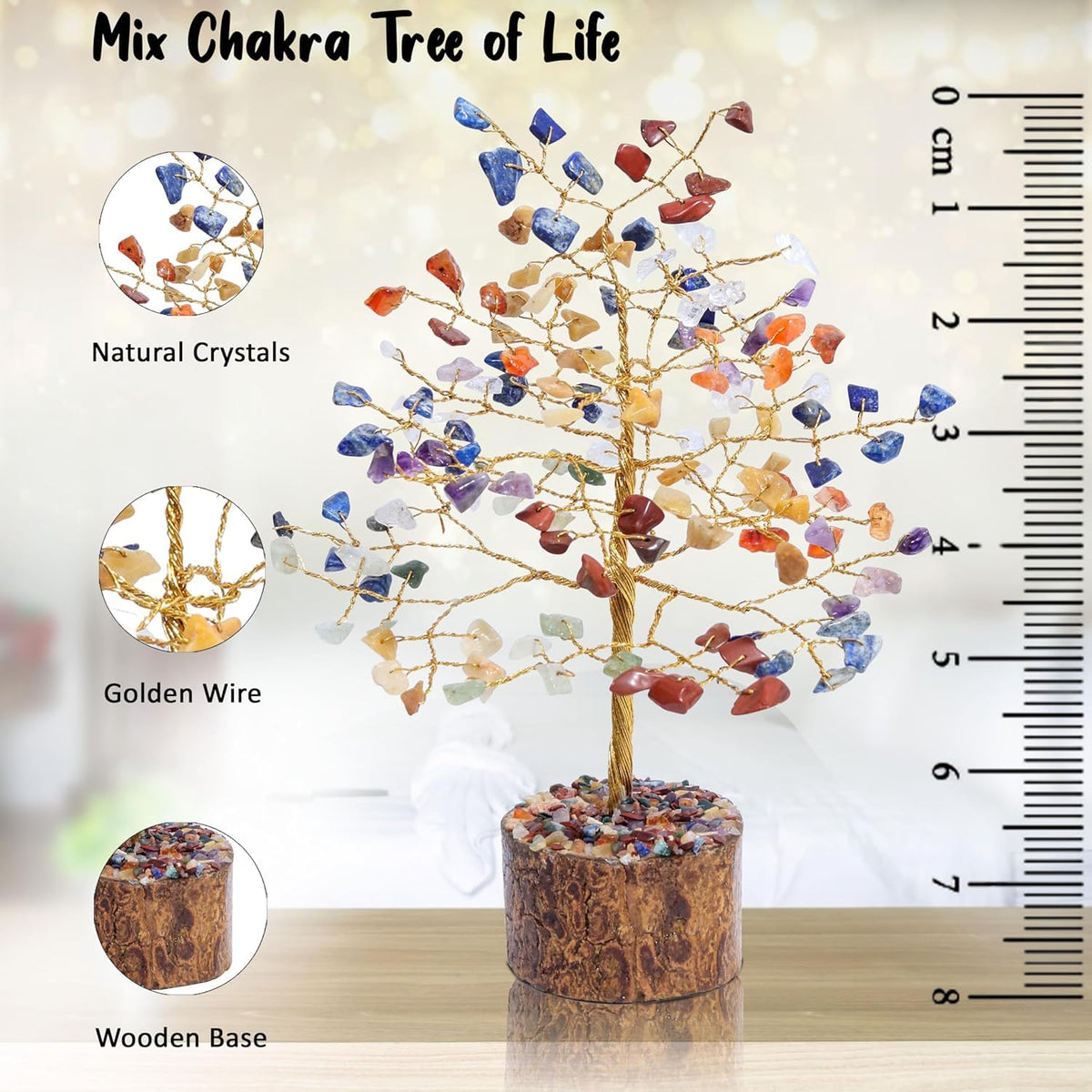 Crocon® 7 Chakra Healing Crystal Tree Bonsai, Desk Decor for Women Room & Office Decor Spiritual Gift Meditation Crystals for Home Room Decor Cute House Warming Gifts for Women Mom Birthday 7-8"