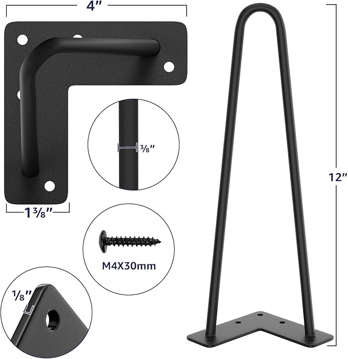 SMARTSTANDARD 12 Inch Heavy Duty Hairpin Furniture Legs, Metal Home DIY Projects