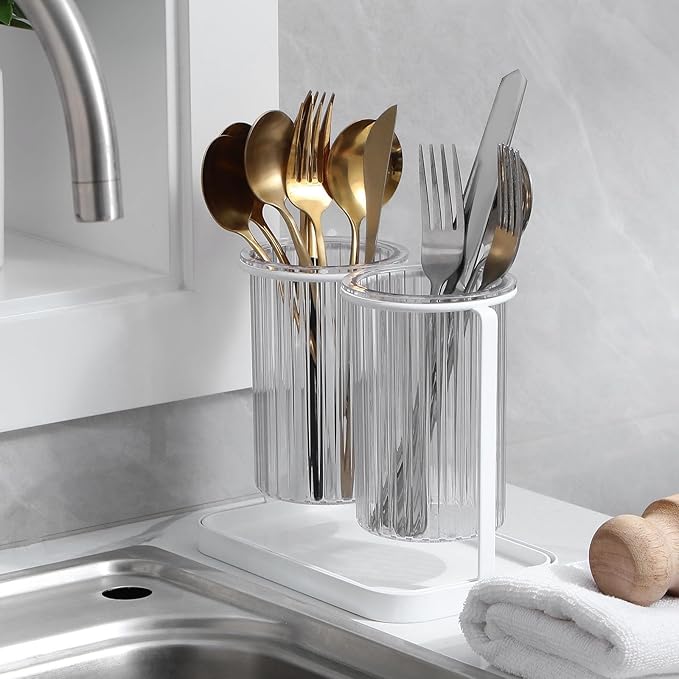 Toothbrush Holders with Drain Tray, 2 Slots Hanging Toothbrush and Toothpaste