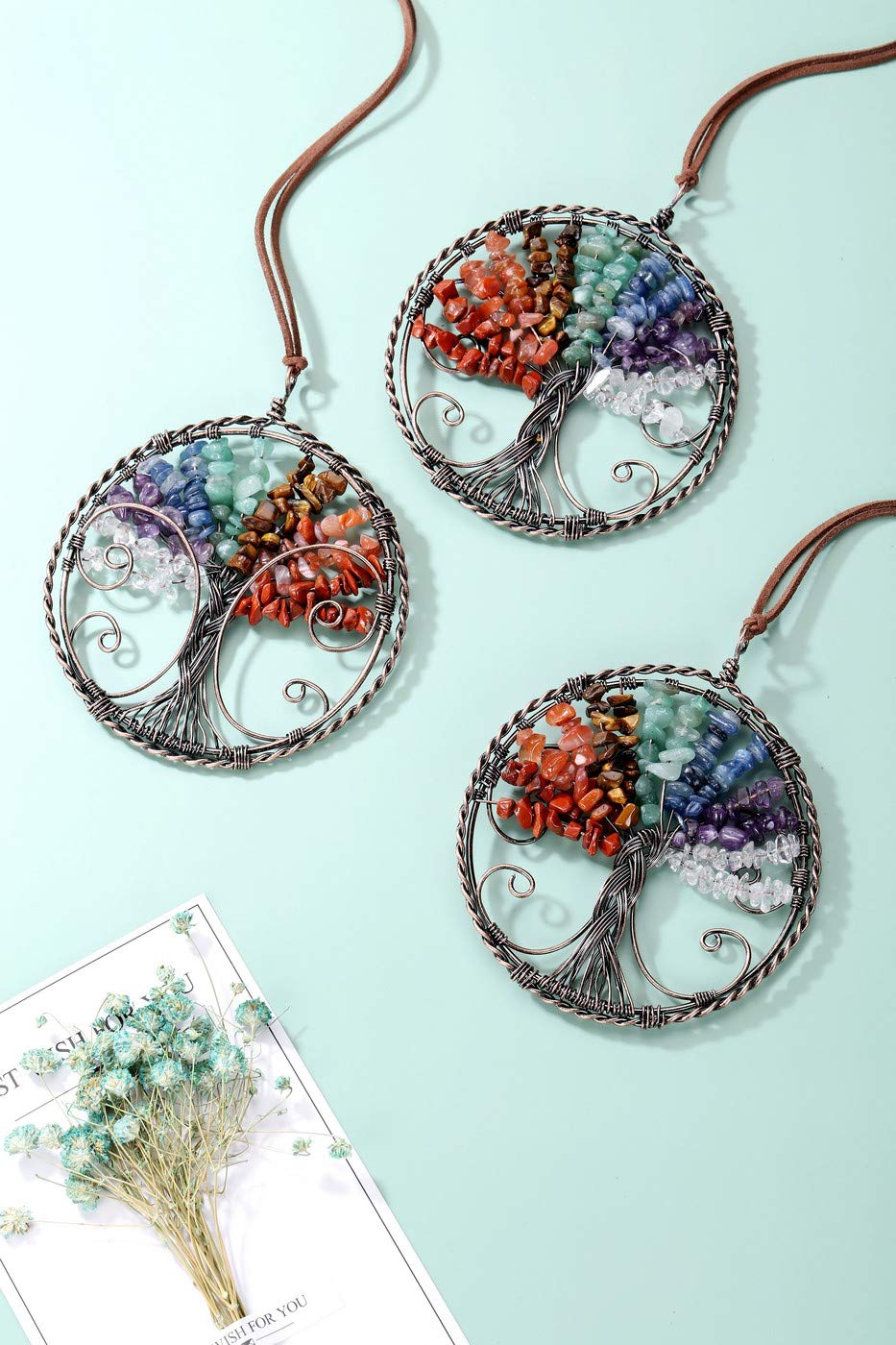 PESOENTH Chakra Crystal Tree of Life Wall Hanging Decor Gifts for Women,Chakra Stones Healing Crystals Window Feng Shui Home Hanging Decorations Car Ornaments Christmas Tree Decor