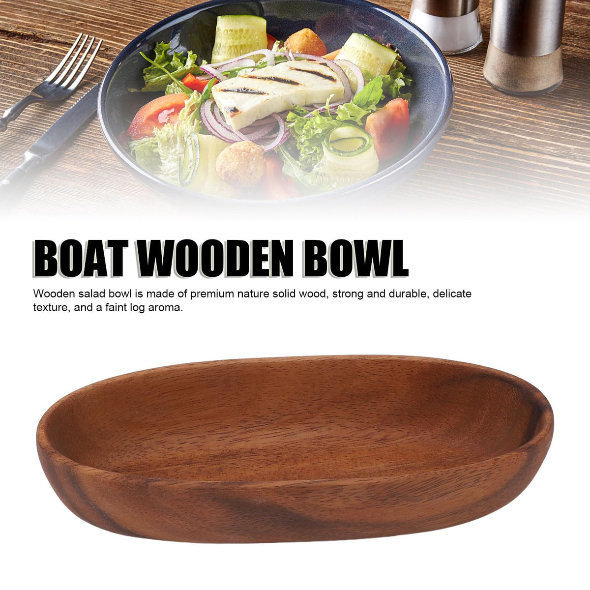 HAOHIZE Handcrafted Decorative Boat Bowl, Rustic Wooden Salad Bowl for Food Bread Fruits Snack Dessert, Coffee Table Tray or Entryway Catchall, Long Oval Design for Modern Farmhouse Decor