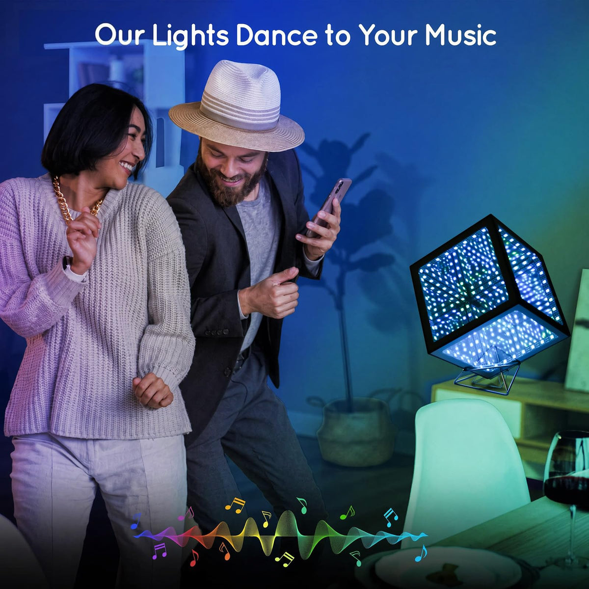 Heepulor Infinity Mirror Hyper Cube Table Lamp, Desk Art Night Light, Color-Changing Music-Sync APP-Controlled Ambient Light for Gaming, Party, Home, Gift (6 Inches)