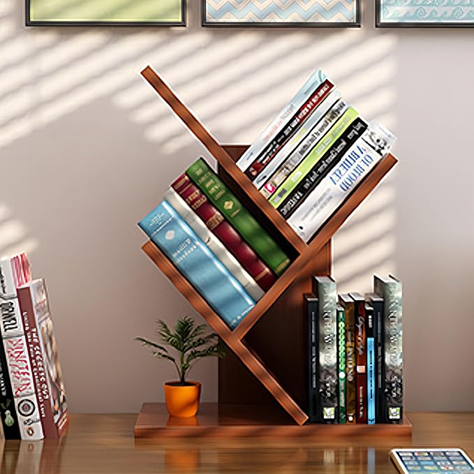 Godferyxin Tree Bookshelf, Small Bookshelf, 3 Tier Wood Mini Book Shelf and