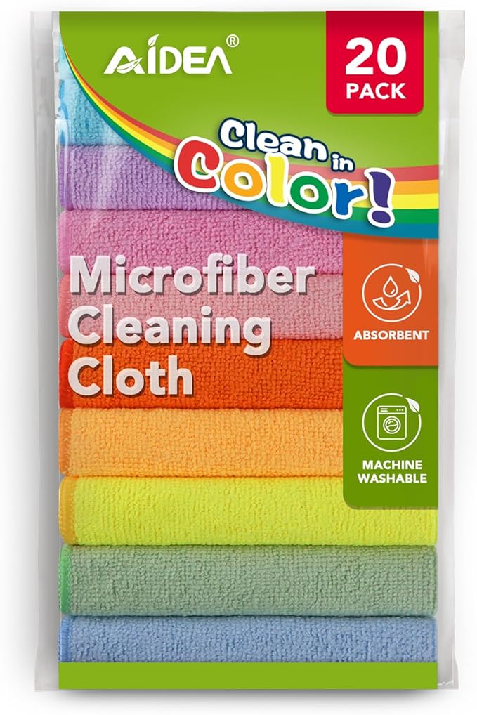 AIDEA Microfiber Cleaning Cloth, Colorful Lint-Free Vibrant Cleaning Rags