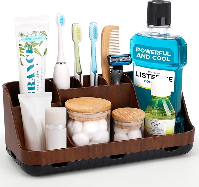 Wood Toothbrush Holders for Bathrooms Countertop Organizer