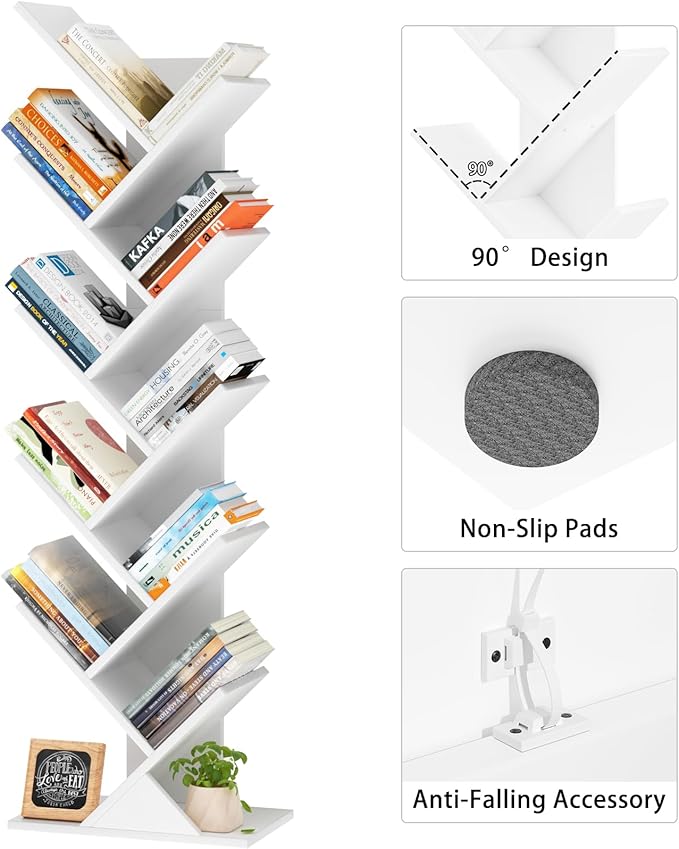 SHEEPAM 10 Tier Tree Book Shelf, Floor Standing Wood Bookshelf