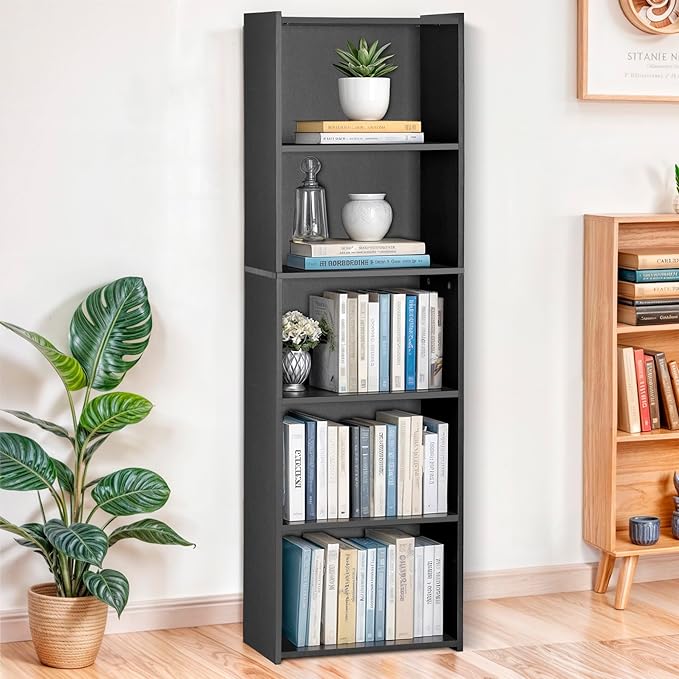 5 Tier Open Bookshelf, 52 Inch Bookcase Storage Rack