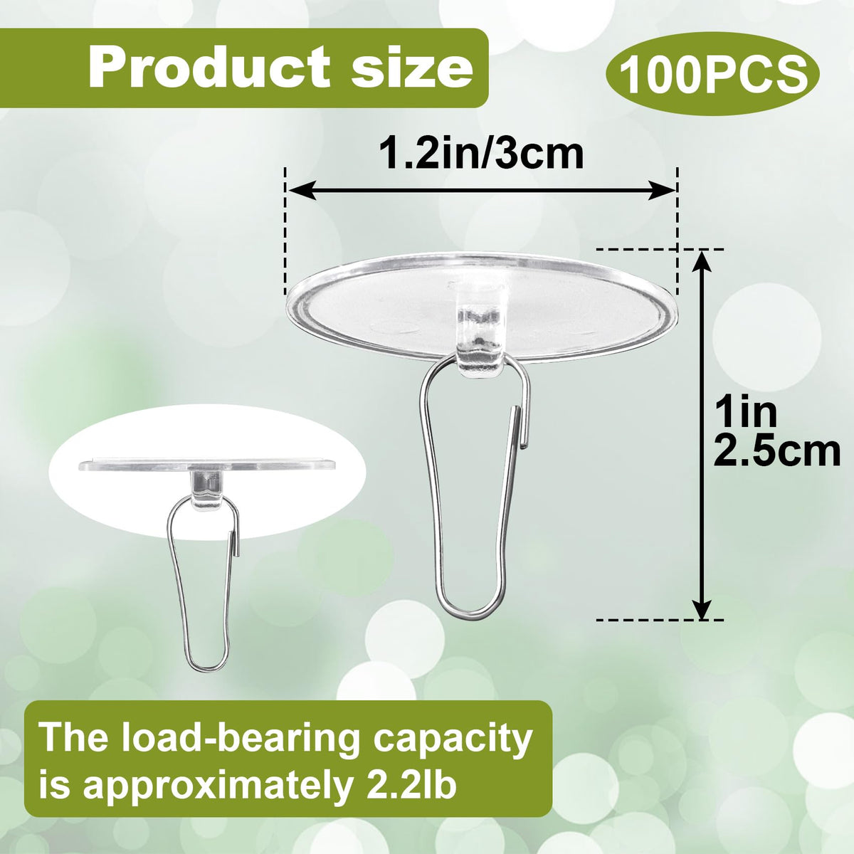 Pndeyo 100 Pack Self-Adhesive Ceiling Hooks for Hanging, Sticky Transparent Ceiling Discs with Metal Hook, Round Wall Hook Hanger for Wedding Birthday Christams Halloween Decorations