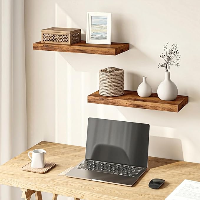 Fixwal Floating Shelves for Wall, 15.7" Wood Wall Mounted Shelves for Living
