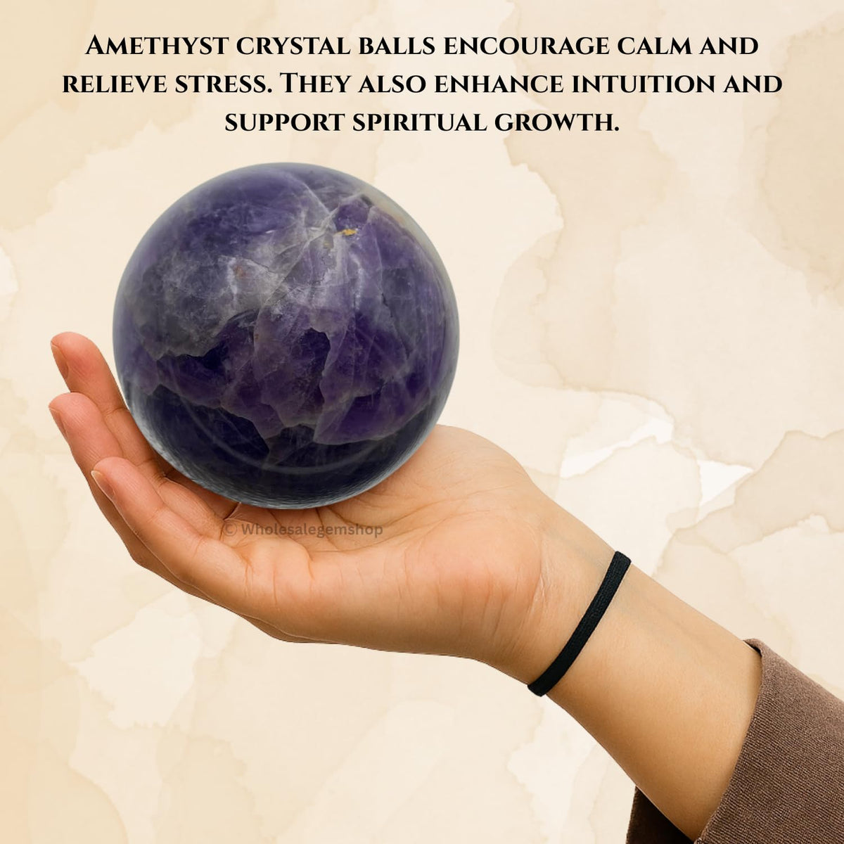 GEMSCITE Amethyst Natural 50-55 mm Gemstone Ball Sphere with Stand Hand Carved Crystal Altar Healing Devotional Focus Spiritual Chakra Cleansing Metaphysical Gift for Men Women from India