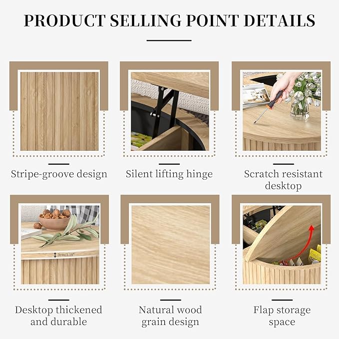Fsbecl Fluted Lift Top Coffee Table