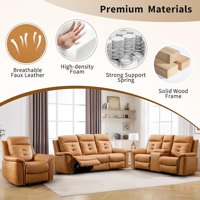 ANJ 2-Piece PU Leather Recliner Sofa Set