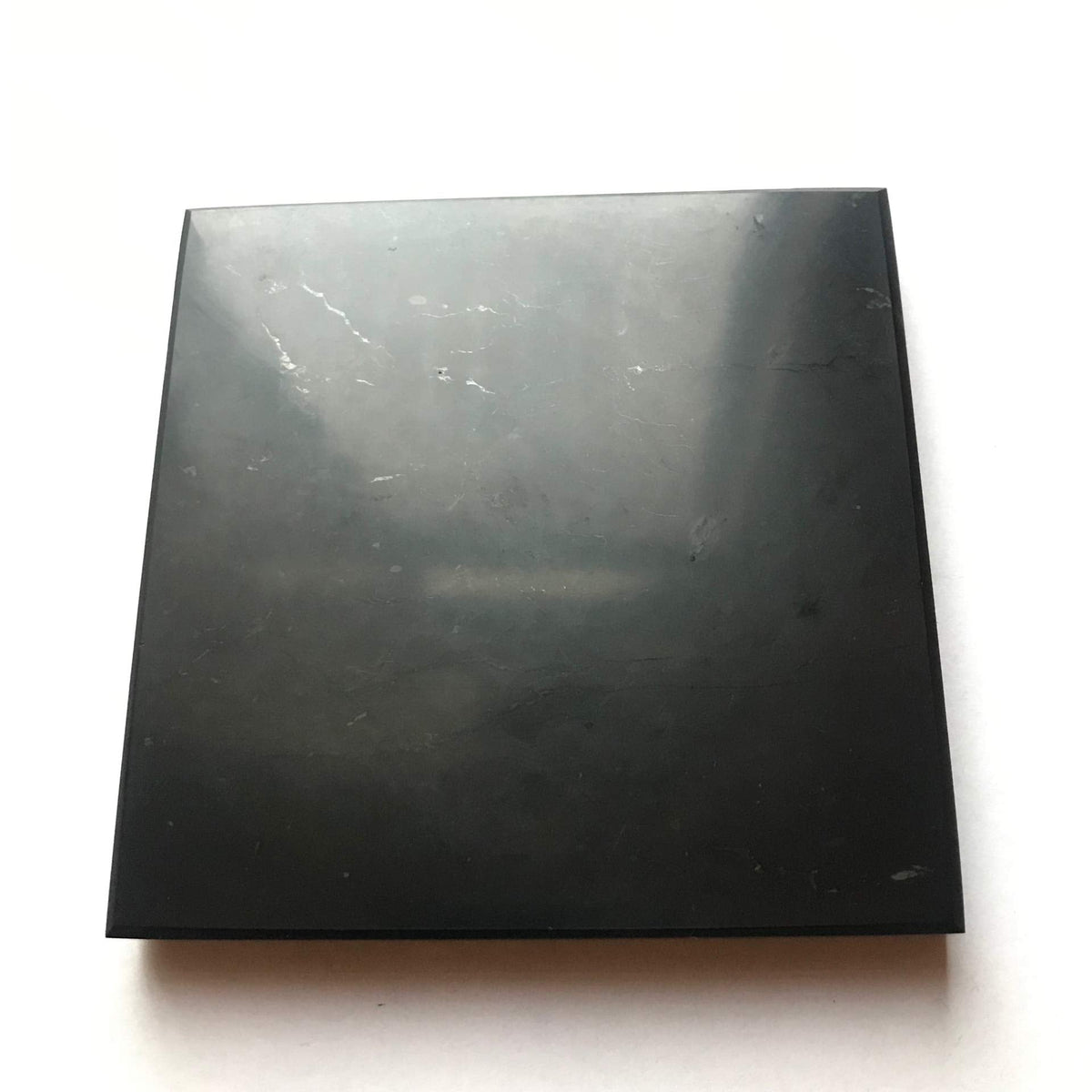 Shungite Club Shungite Tile Polished 100x100x16 mm Crystal Plate Decorative Mineral Healing Stone Modern Home Decor Black Square Figure