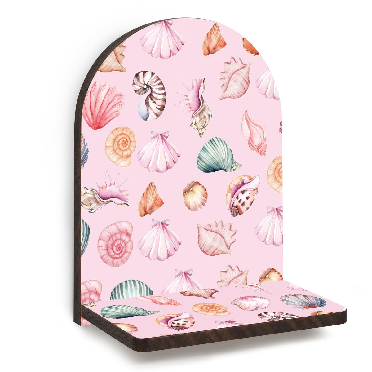 GWFSJYU Pink Berach Coastal Seashell Arched Wall Shelf Decor, Preppy Seashell Wooden Floating Shelves, Pink Coastal Sea Shell Hanging Wall Shelves Decor for Bathroom Living Room, 11.81x8.74In