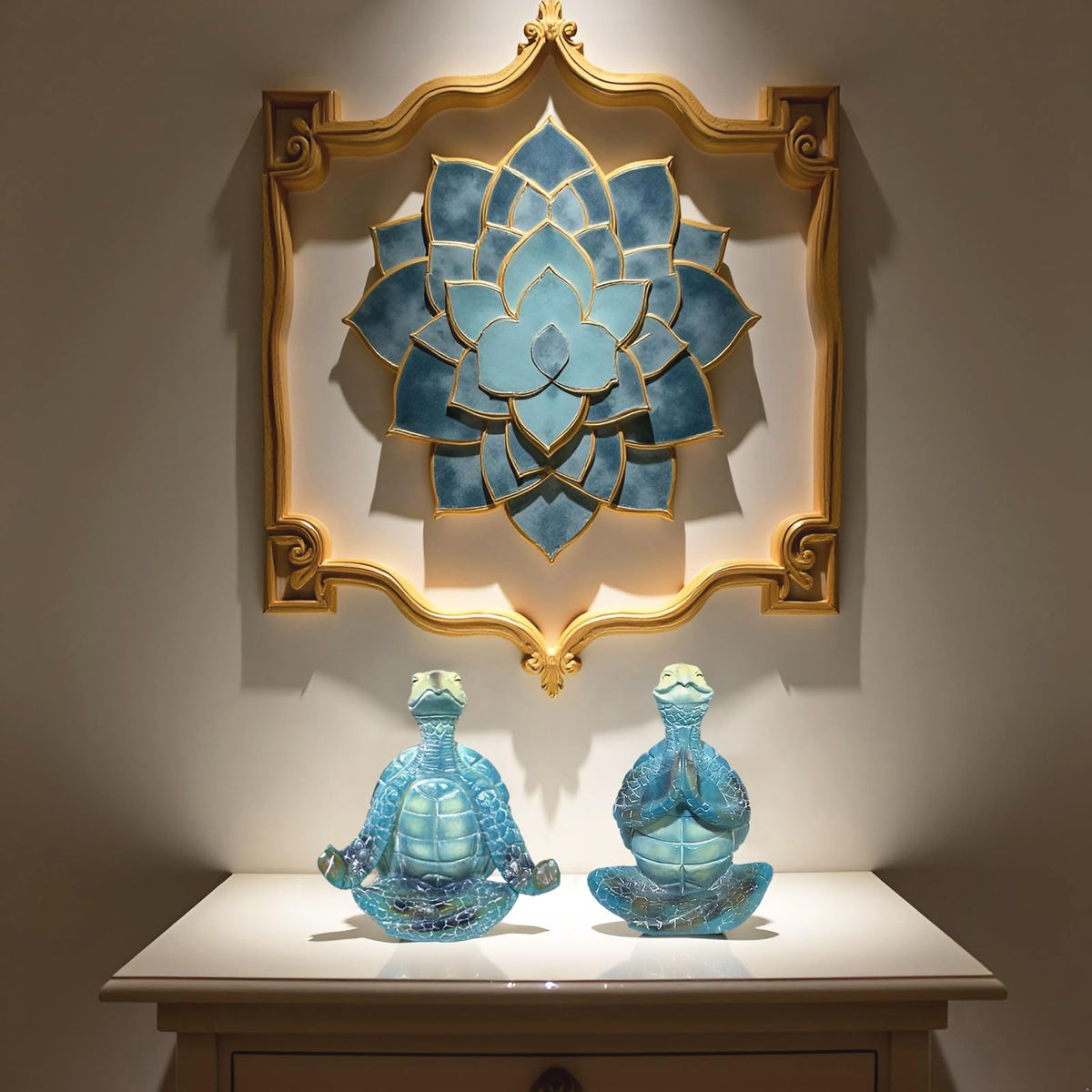 ZFQGEGE 2-Pack Yoga Sea Turtle Figurines - Resin Meditation Desk Statue Decor with Non-Slip Base Zen Ocean Theme Table Shelf Sculptures Beach Bathroom Office Decoration Gifts for Women Turtle Lovers