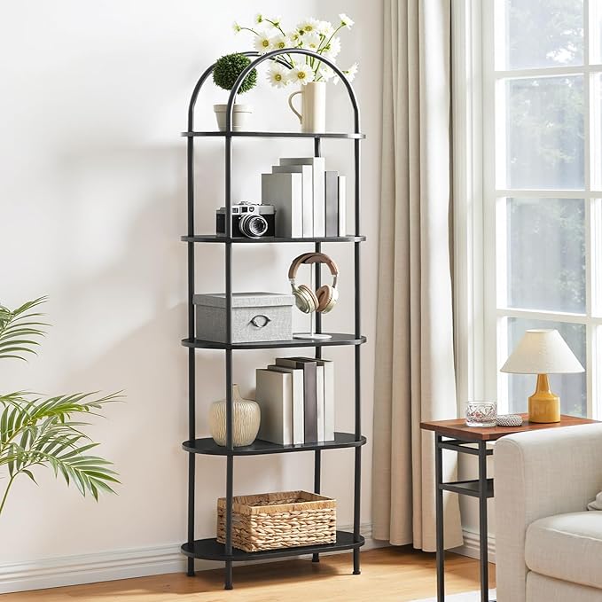 HOOBRO 5 Tier Open Bookshelf, Industrial Arched Bookcase Display Shelf Rack