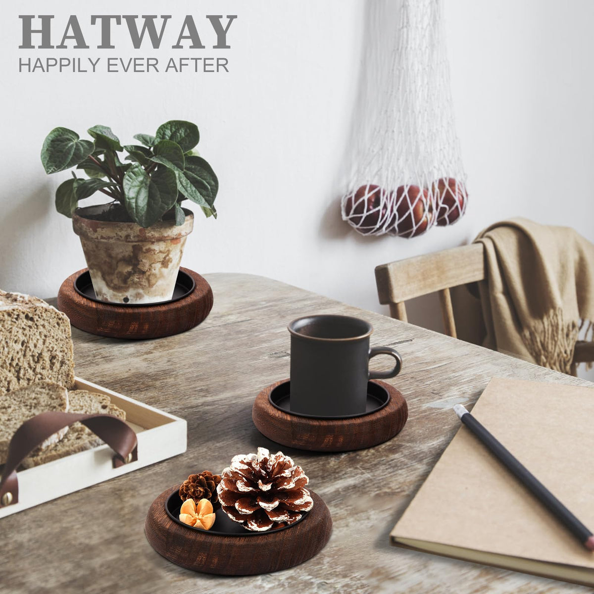 Hatway Wood Candle Holder Farmhouse Decor Wooden Pillar Candles Tray for Table Centerpiece Small Decorative Tray Riser Round Wooden Plate Pedestal Stand for Coffee Table for Christmas Decor Mu-4