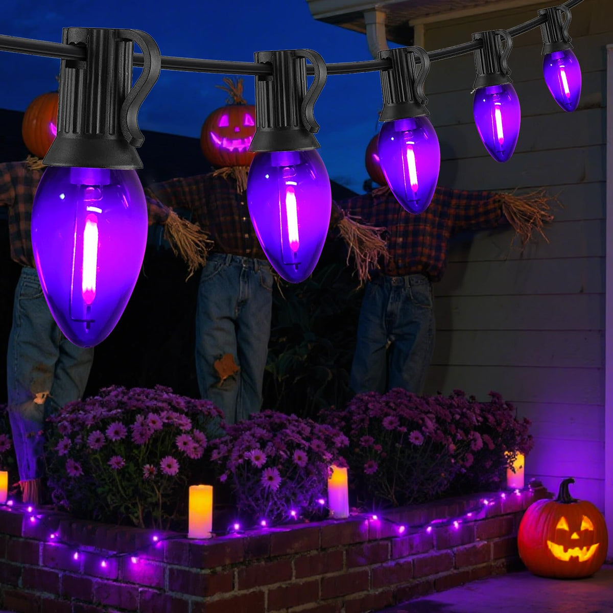 CHYParty 12 Pack C7 LED Replacement Bulbs, Purple Christmas Light Bulbs for Outdoor String Lights, Patio, Xmas Tree, Halloween Decor, E12 Candelabra Base, Waterproof, Dimmable