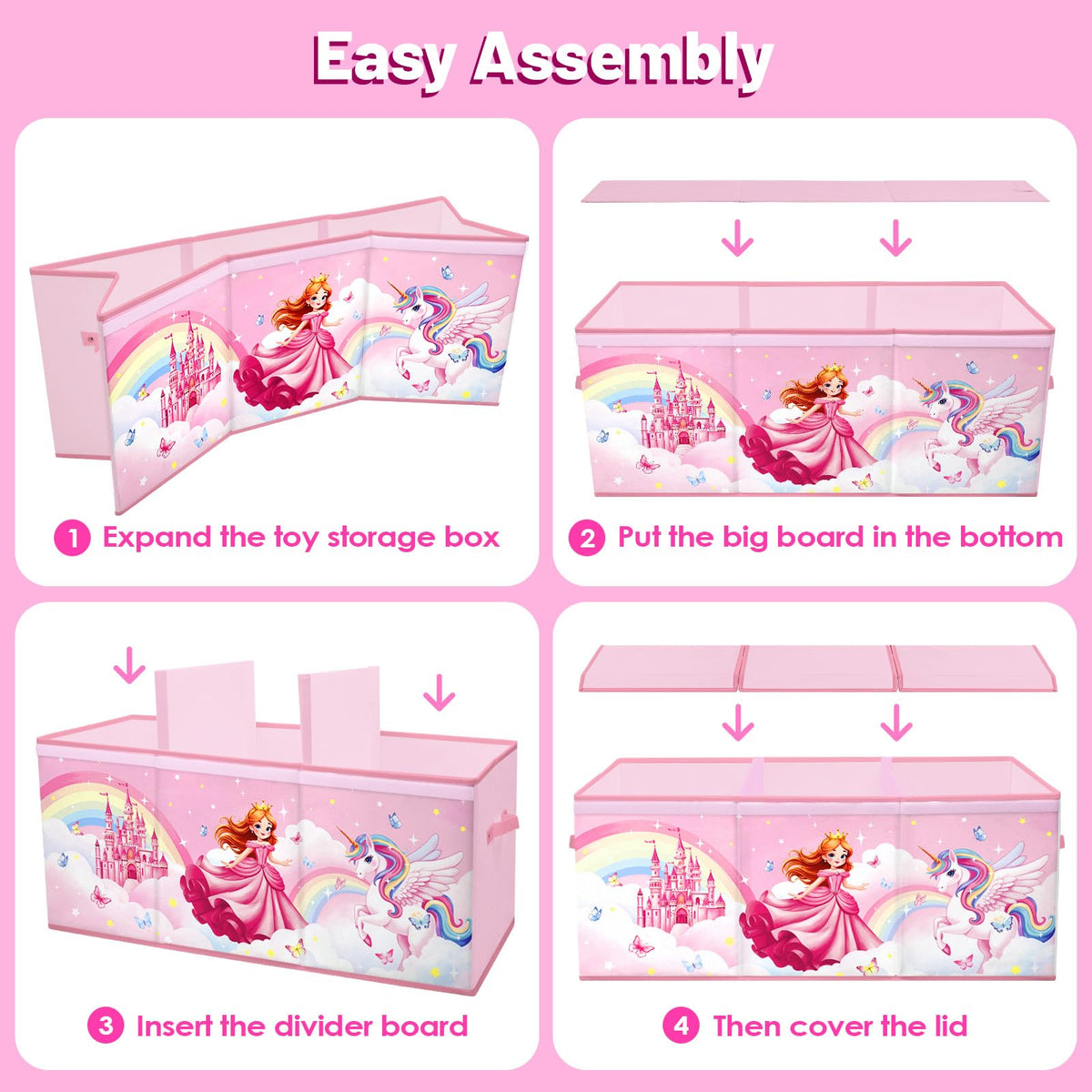 Toy Storage Bin with Lids,Extra Large Toy Box Chest with Handles for Kids Boys Girls,Collapsible Storage Organizer Box Bin Basket for Bedroom,Playroom, Nursery,37.8"x12.6" x15.7",Princess Unicorn