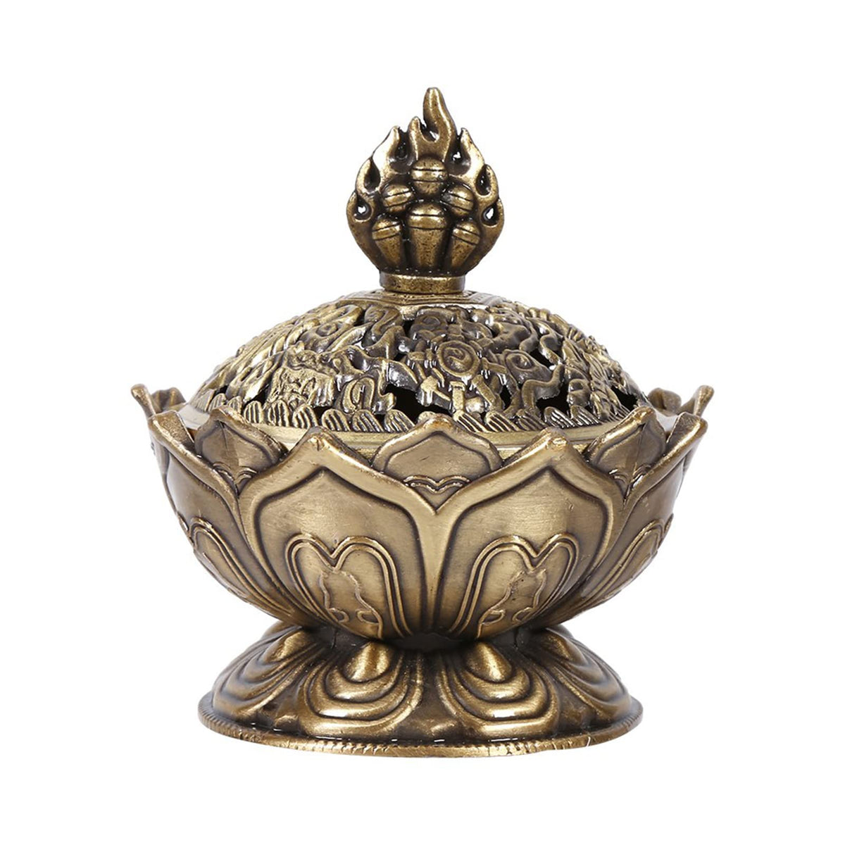 Vintage Backflow Incense Burner Bowl, Lotus Incense Holder Charcoal Censer Ash Catcher Stick Cone Reel Incense for Powder Cone or Coil Incense (Bronze)