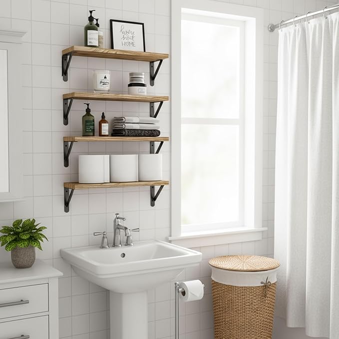 Fixwal Floating Shelves for Wall, Wood Wall Mounted Shelves for Bedroom