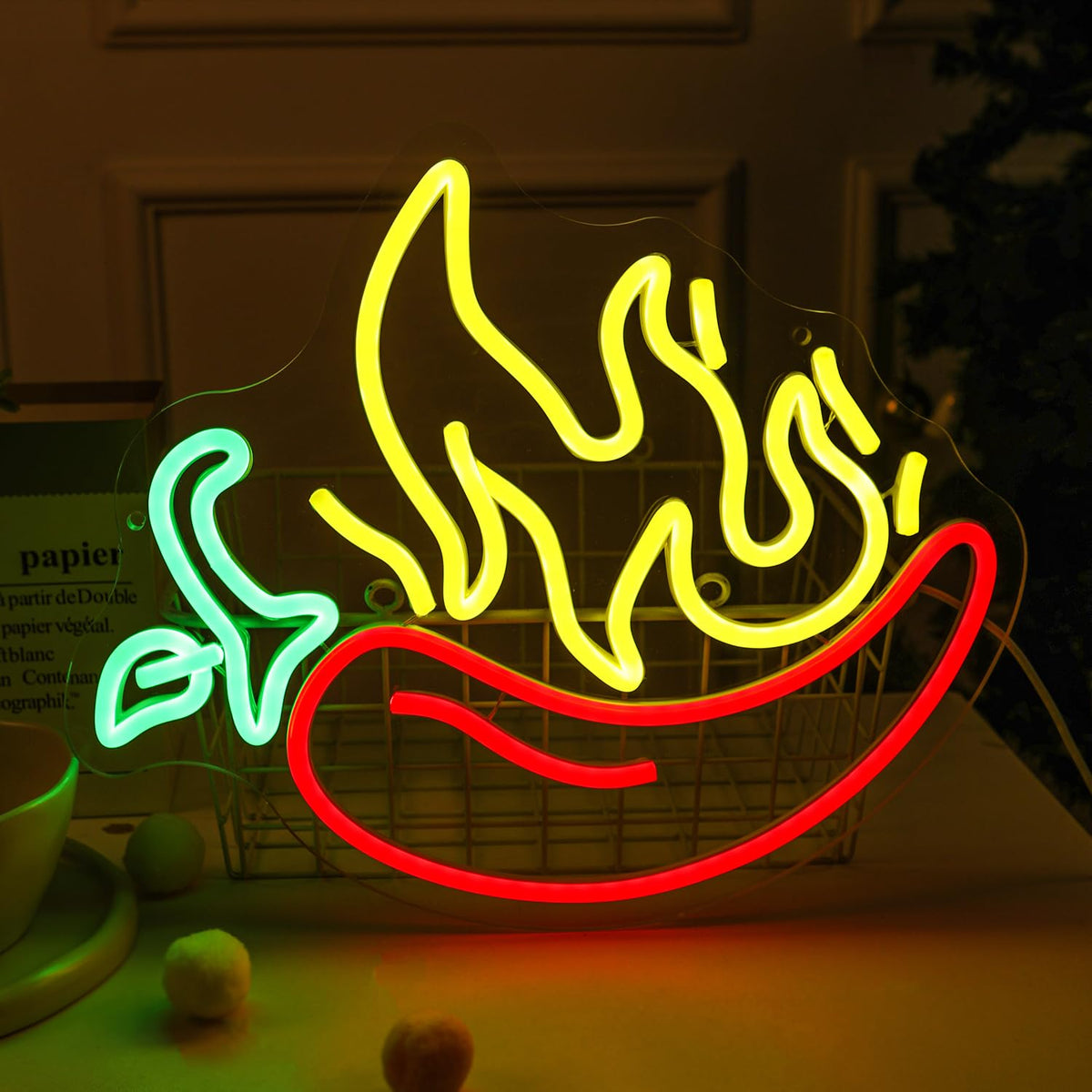Flaming Hot Chili Peppers Neon Signs Red Yellow Foods for Mexican Spicy Restaurant Open LED Sign Chili Neon Lights Cook Off Decoration for BBQ Party Chili Contest Tasting Party Decor