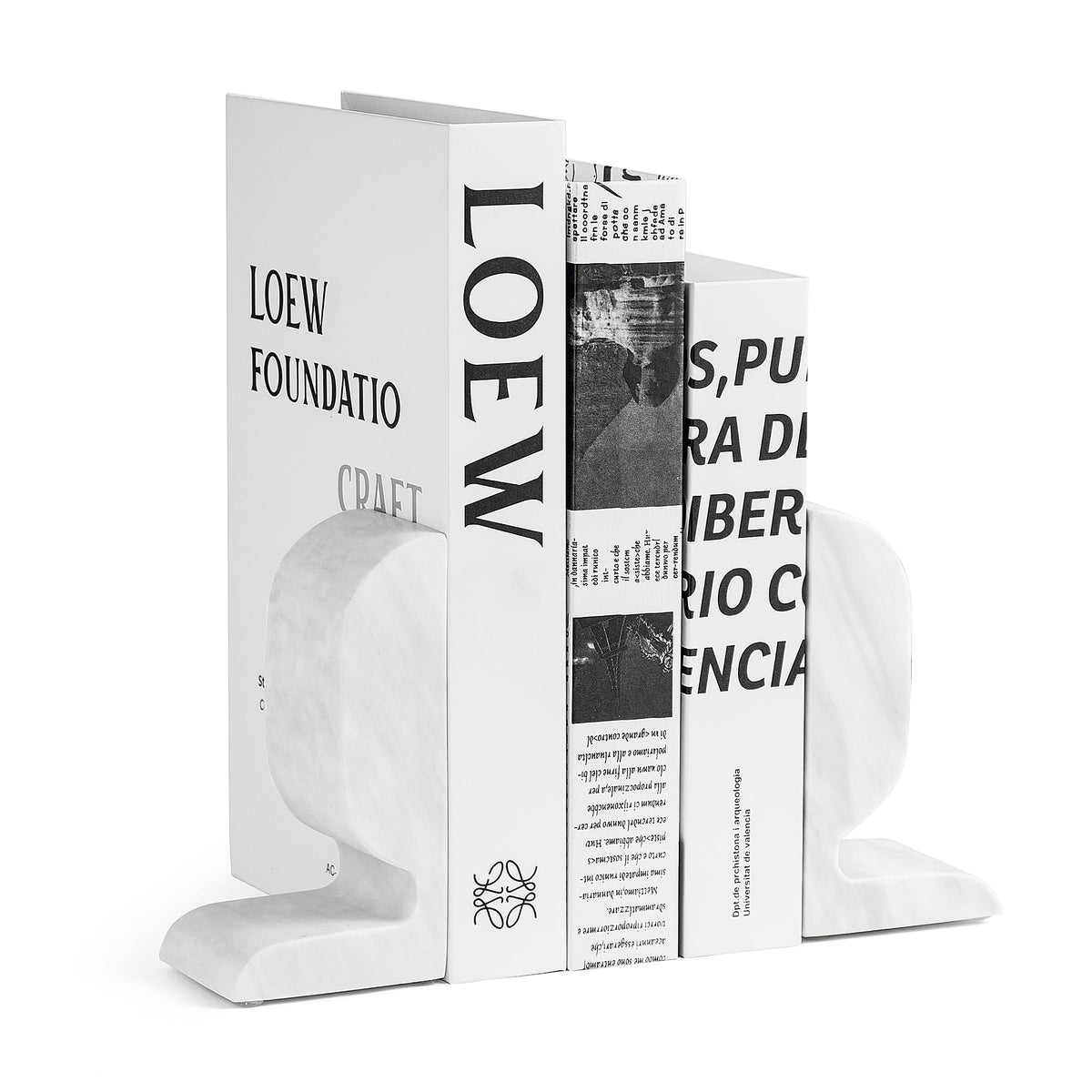 WORHE Marble Bookend for Shelves, Large Book Shelf Holder for Heavy Books, Natural Stone Book Stopper for Books CD Movies, Aesthetic Decorative Book Ends, Bookshelf Table Home Decor White (WH089)