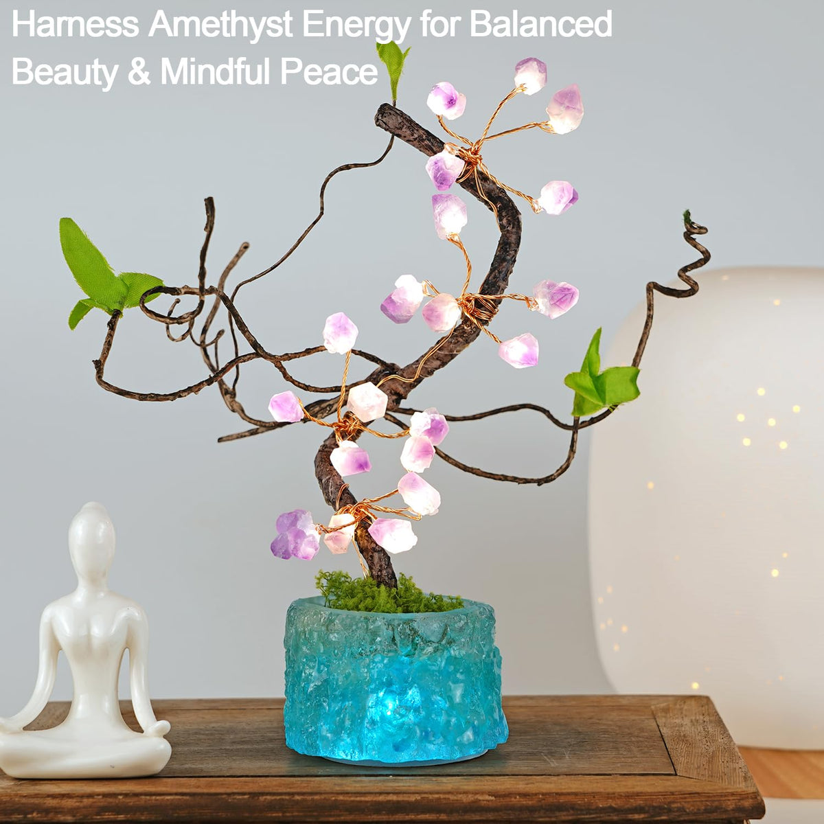 BOHON 10.6" Crystal Tree of Life Night Light with Remote & Timer, USB/Battery Powered, Adjustable Warm to Cool White, Healing Stone Decor, Unique Gift for Women, Housewarming, Birthday