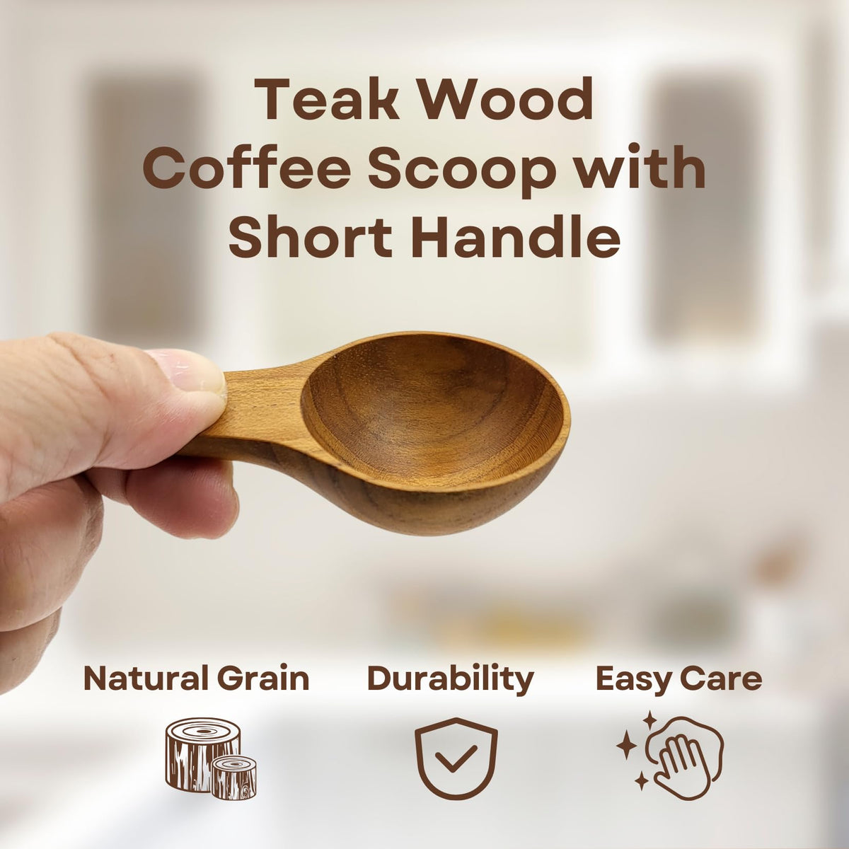 GWYNTH 2 Pieces Small Wooden Spoon, Short Handle Teak Wood Scoops for Coffee Beans Tea Salt Sugar for Spice Jars and Short Containers