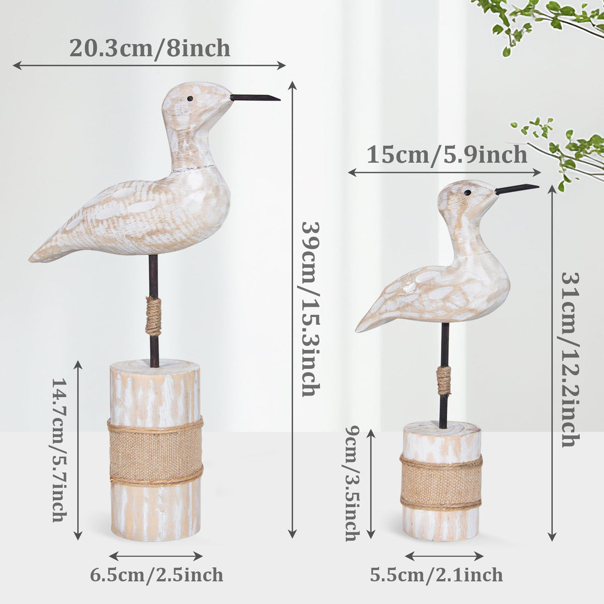 EVINIS Wooden Sea Birds Statues Coastal Decor, White Seagull Statues for Nautical Coastal Beach Ocean Home Decoration