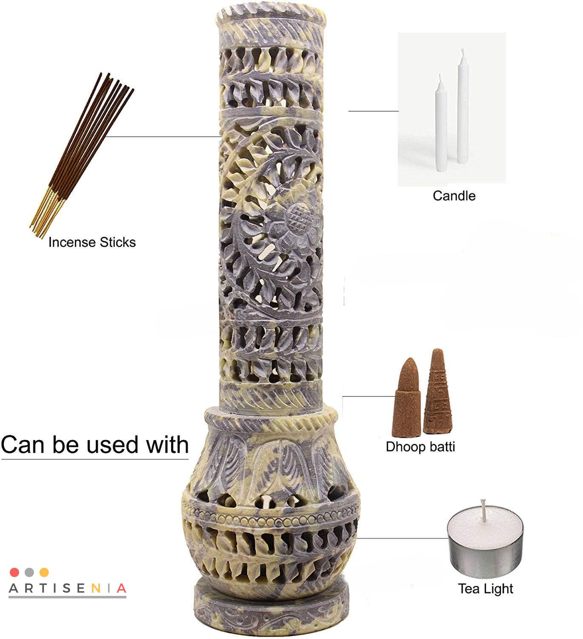 Father’s Day Handmade Soapstone Incense Stick Tower Holder, Marble Incense Burner Tower, Decorative Aromatherapy Fragrance Holder for Home Office Meditation Room Decor