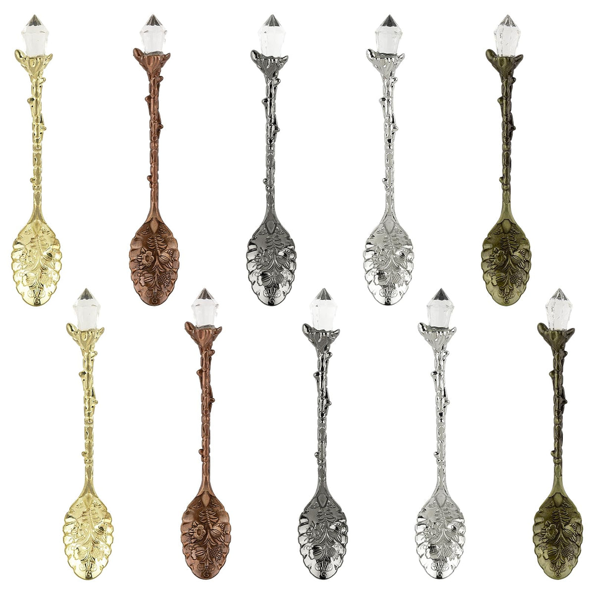 AUEAR, Retro Crystal Antique Alloy Spoon Coffee Tea Dessert Mini Ice Cream Decorative Spoons Set for Home Office (10 Pack)