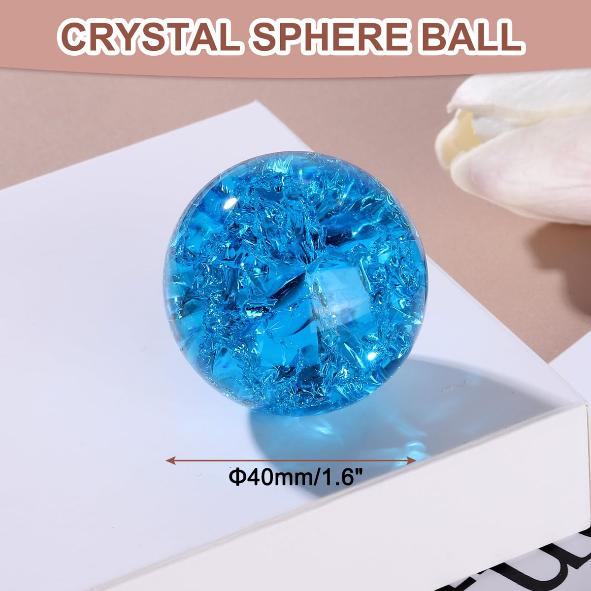 uxcell 40mm/1.6" Crystal Sphere Ball Ice Cracked Glass Solid Decorative Sphere Crystal Ball Prop Ornament for Feng Shui Divination Fortune Telling Tabletop Fountain Decoration, Lake Blue