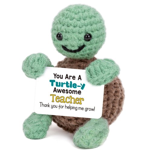 4THFARMES Mini Funny Turtle Teacher Appreciation Gifts for Women Men, End of Year Thank You Teacher Gifts Ideas, Personalized Cool Small Cute Stuff Things, Handmade Emotional Positive Crochet Turtle
