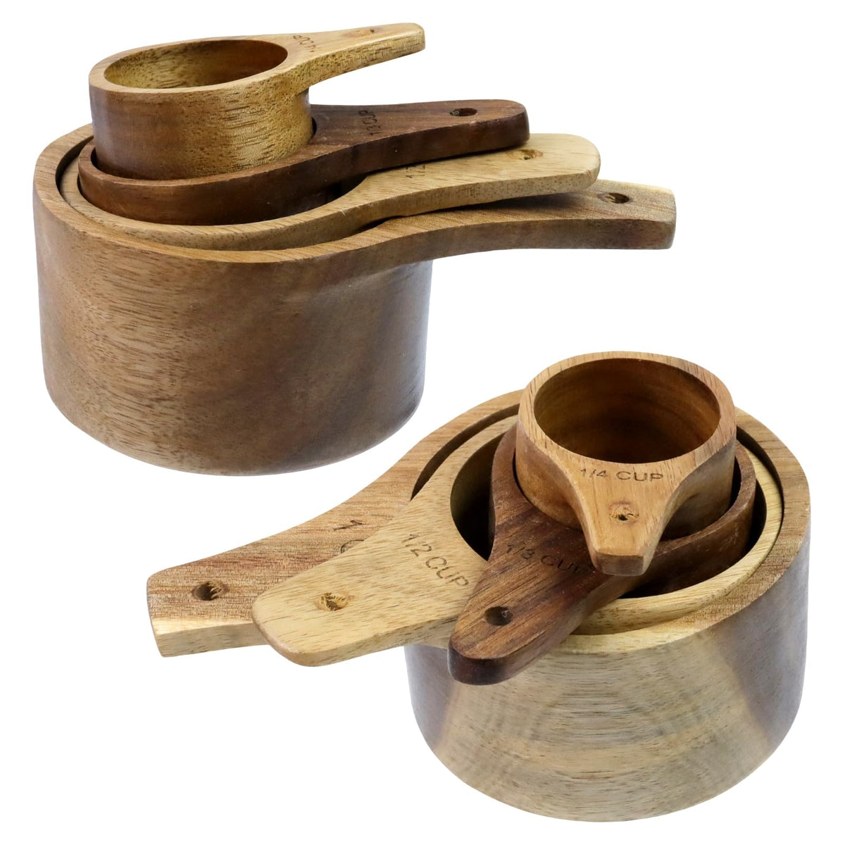 Tighall Wooden Coffee Ground Spoon Kit, Multipurpose Bath Salt Scoop, Measuring for Ground Beans, Tea or Rice, Handmade Beech Scoop（4 Pack, Beech-1/4+1/3+1/2+1）