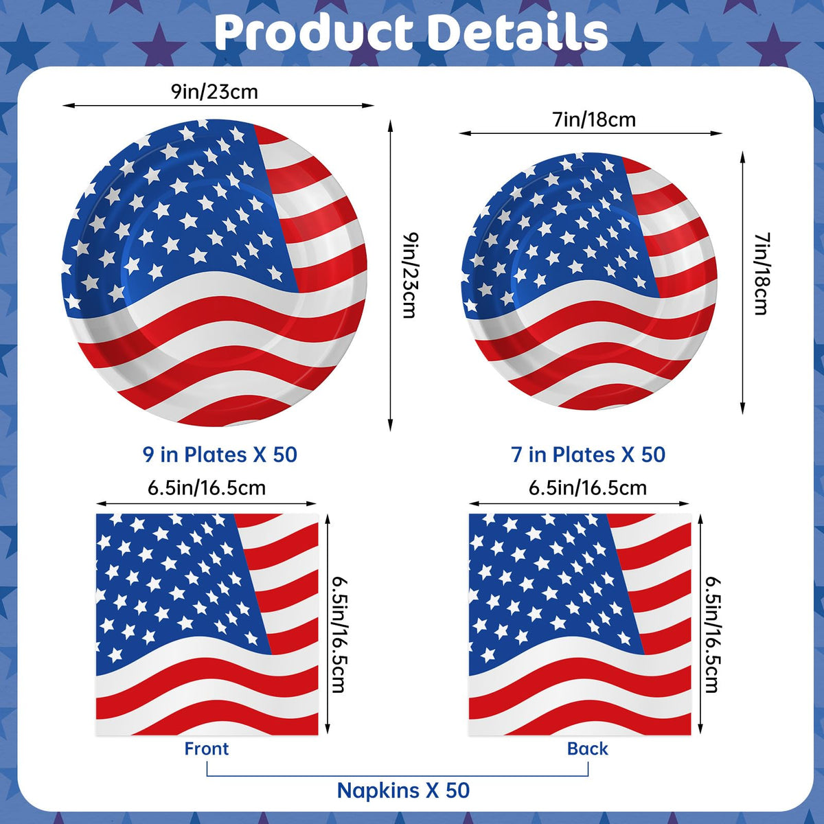 4th of July Plates and Napkins Sets - Patriotic American Flag Party Supplies Tableware, July 4th Disposable Paper Plates Napkins Set for Memorial Day, Independence Day Decorations Table Decor,Serve 50