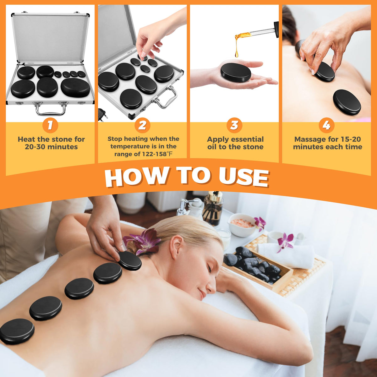 Loyala Hot Stone Massage Set, Portable Hot Stones Massage Warmer Kit with Heating Box, Hot Rocks Basalt Stones with Heater for Home Spa Warming Therapy Relaxing (Black, 9 Pcs)